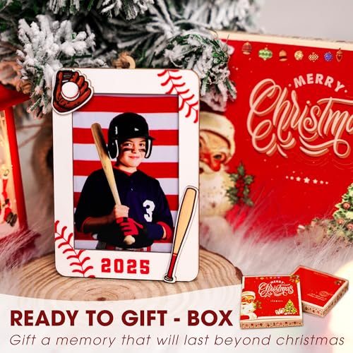 Christmas Ornament Picture Frame - Wooden Landscape Photo Frame for Tree U347