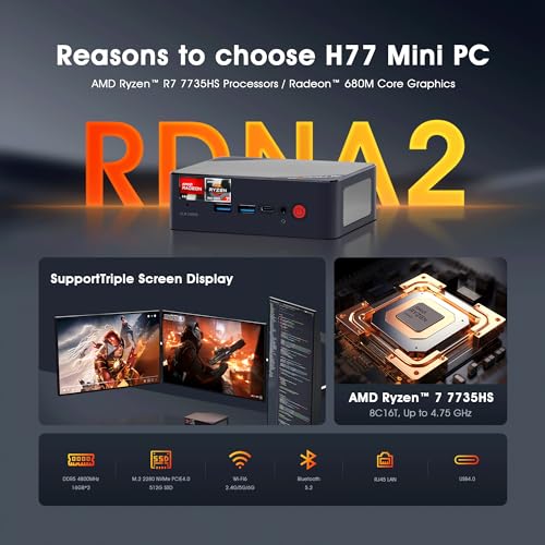 Mini PC N100 16GB DDR4 512GB SSD, 4K Triple Displays, Quiet Desktop Computer T8058
