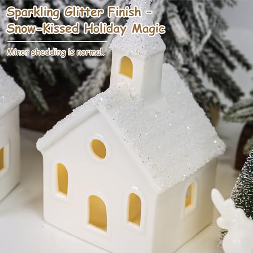Christmas Village Set with 4 Lighted Ceramic Houses, 2 Trees, 2 Deer & Santa Y953107