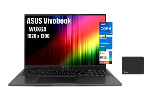 ASUS Vivobook 16" Lightweight Laptop, WUXGA IPS (1920 x 1200) 16:10, Intel Core i7-1255U (10-Core, up to 4.7GHz), Iris Xe Graphics, 16GB DDR4 RAM, 1TB SSD, Windows 11h, Black, with 5ave Mousepad