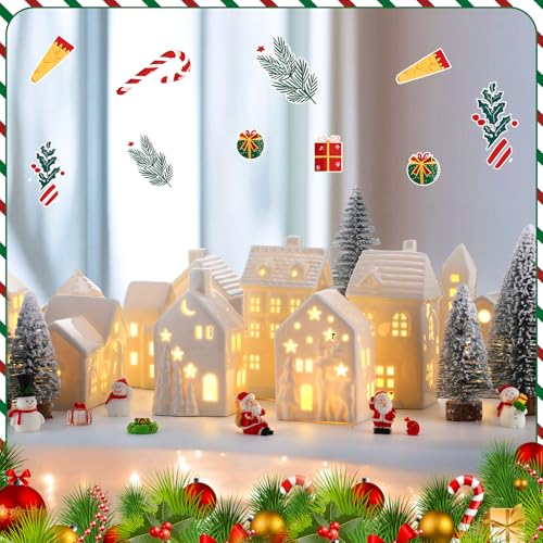 LED Ceramic Christmas Village Set with Light Up Houses and Figurines U9709