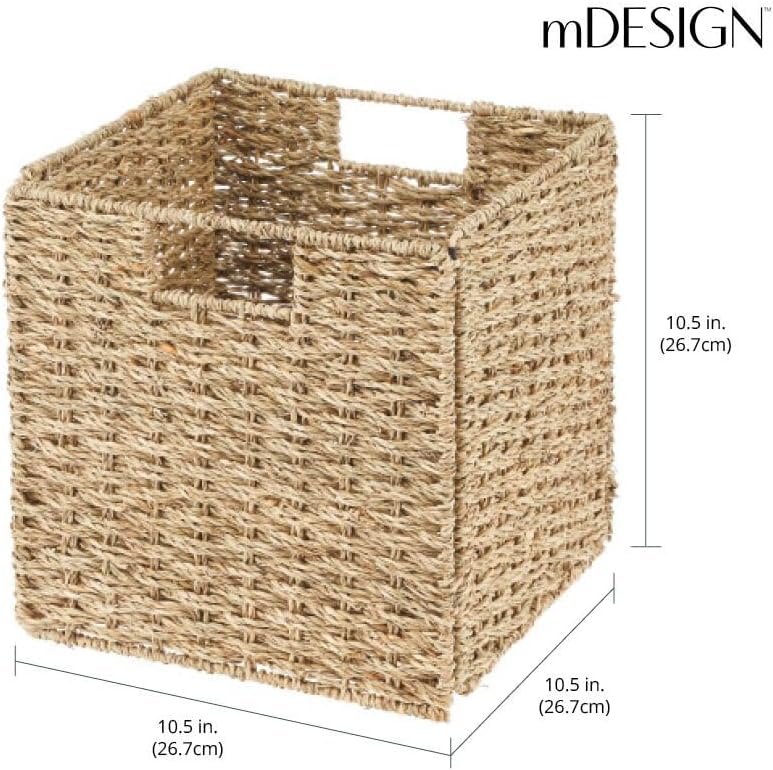 Seagrass Woven Cube Basket Organizer with Handles, 4 Pack, Natural/Tan F18071
