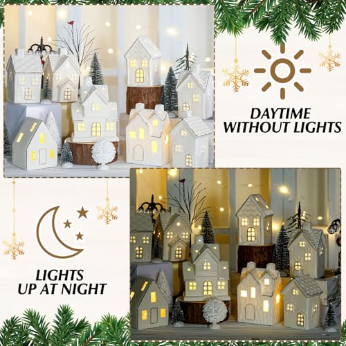 28 Pcs Ceramic LED Christmas Village Set with Houses, Trees & Lamp Posts Y25286