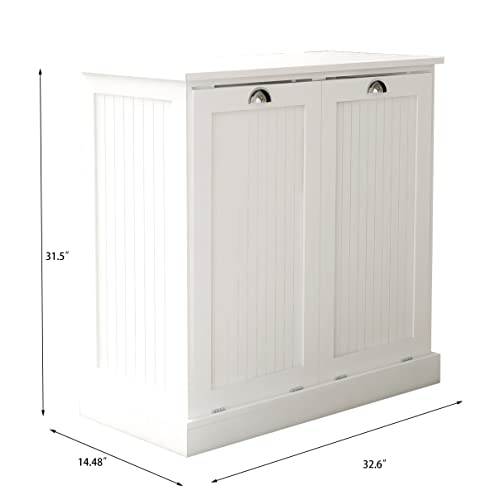 Tilt Out Trash Cabinet Laundry Sorter with Storage (White) U7684