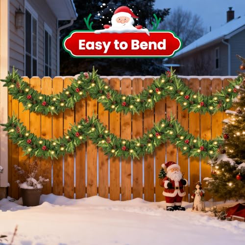 9ft Pre-Lit Christmas Garland with Pine Cones & Red Berries M365619