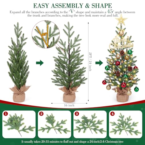 24-inch Tabletop Christmas Tree with 30 LED Lights and 26 Ornaments W25696