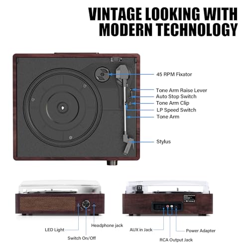 Vinyl Record Player Turntable with Bluetooth and Stereo Speakers, 3 Speed, Portable Retro Design (Orange) D7889