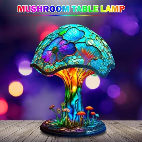 Mushroom Table Lamp, Bohemian Resin Decorative Night Light for Bedroom Living Room R74432