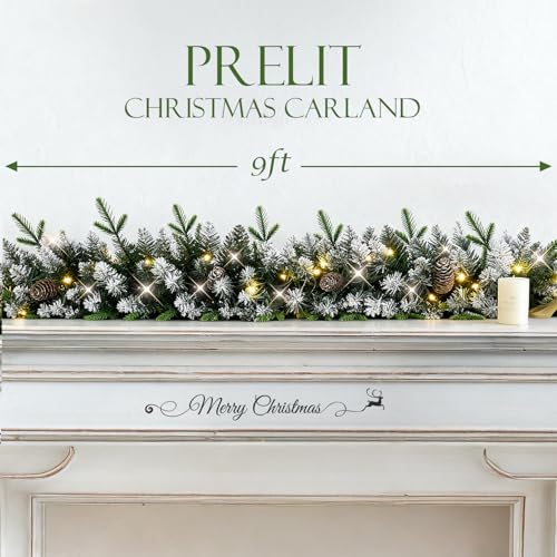 Christmas garland with lights, 9ft pre-lit for stairs and mantle I297