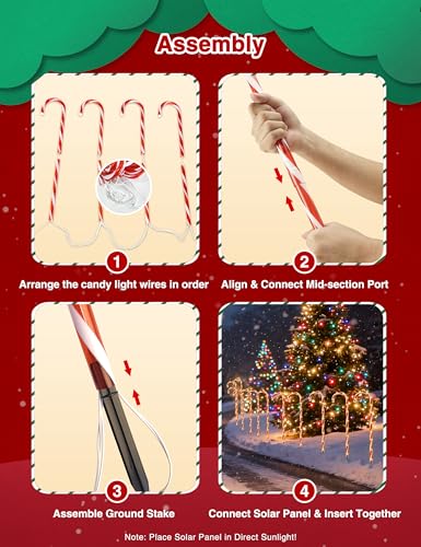 24 Pack 28" Solar Candy Cane Path Lights, 264 Bright LEDs Waterproof Outdoor Yard Garden Decor E537