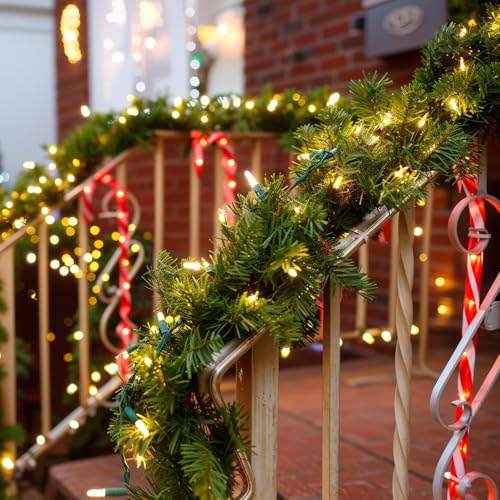 Pre-Lit Artificial Christmas Garland with Dual Color LED Lights and Remote Timer Q9646