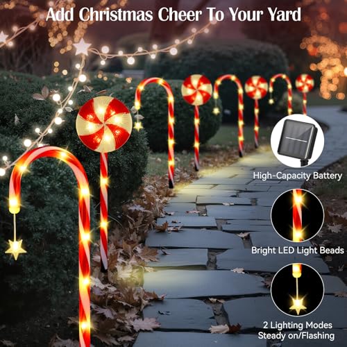 Solar Walkway Lights Outdoor, 8 Pack Candy Cane Christmas Decorations L731