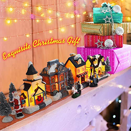LED Lighted Christmas Village Houses with Figurines E482