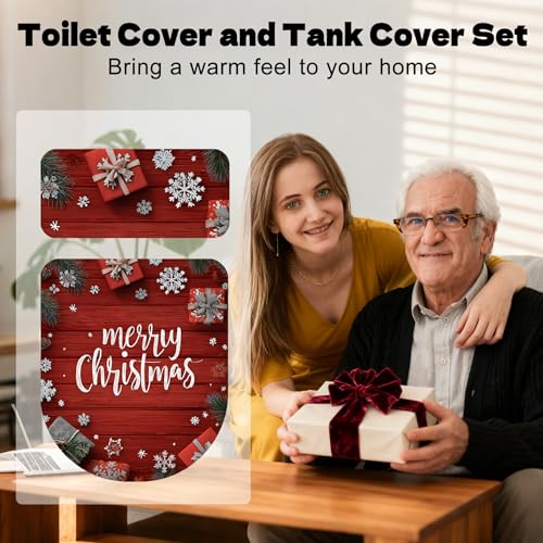 Christmas Toilet Lid Cover, Washable Seat and Tank Protector W1747