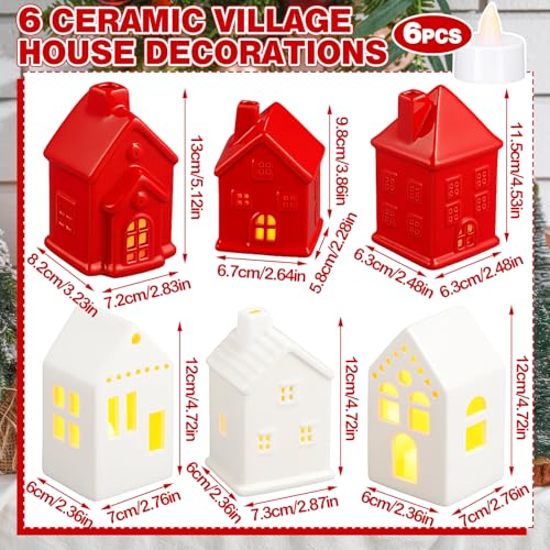Ceramic Christmas Village Houses LED Lighted Set for Tabletop Mantel Decor K3883
