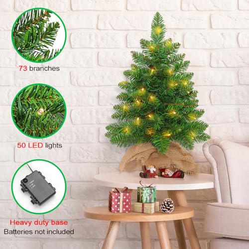 2ft Pre Lit Artificial Mini Christmas Tree with 50 LED Warm Lights F389906