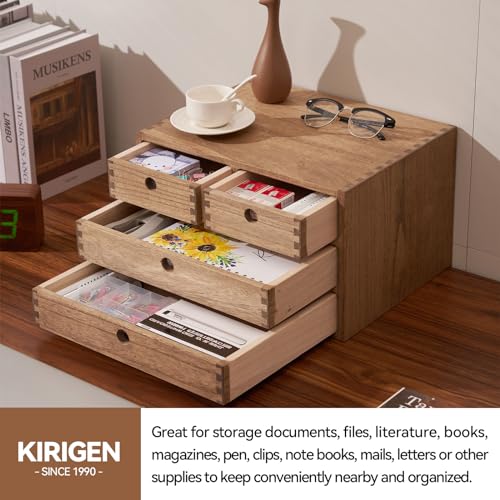 Natural Wooden Desktop Organizer with 3 Drawers I779