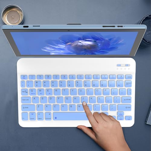 Tablet 10 inch Android 14 with Keyboard Case, Mouse, Stylus, 8GB+64GB, 1280*800 HD Touch Screen, 8MP Dual Camera, Wi-Fi Bluetooth, Blue B613