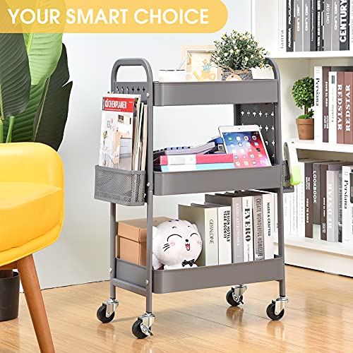 3-Tier Metal Rolling Storage Cart with Pegboards and Baskets S25376