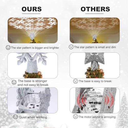 Silver 3D Glitter Christmas Tree Topper with LED Rotating Lights F457326