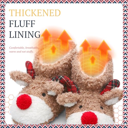 Women's Fuzzy Reindeer House Slippers Cozy Indoor Shoes W402399