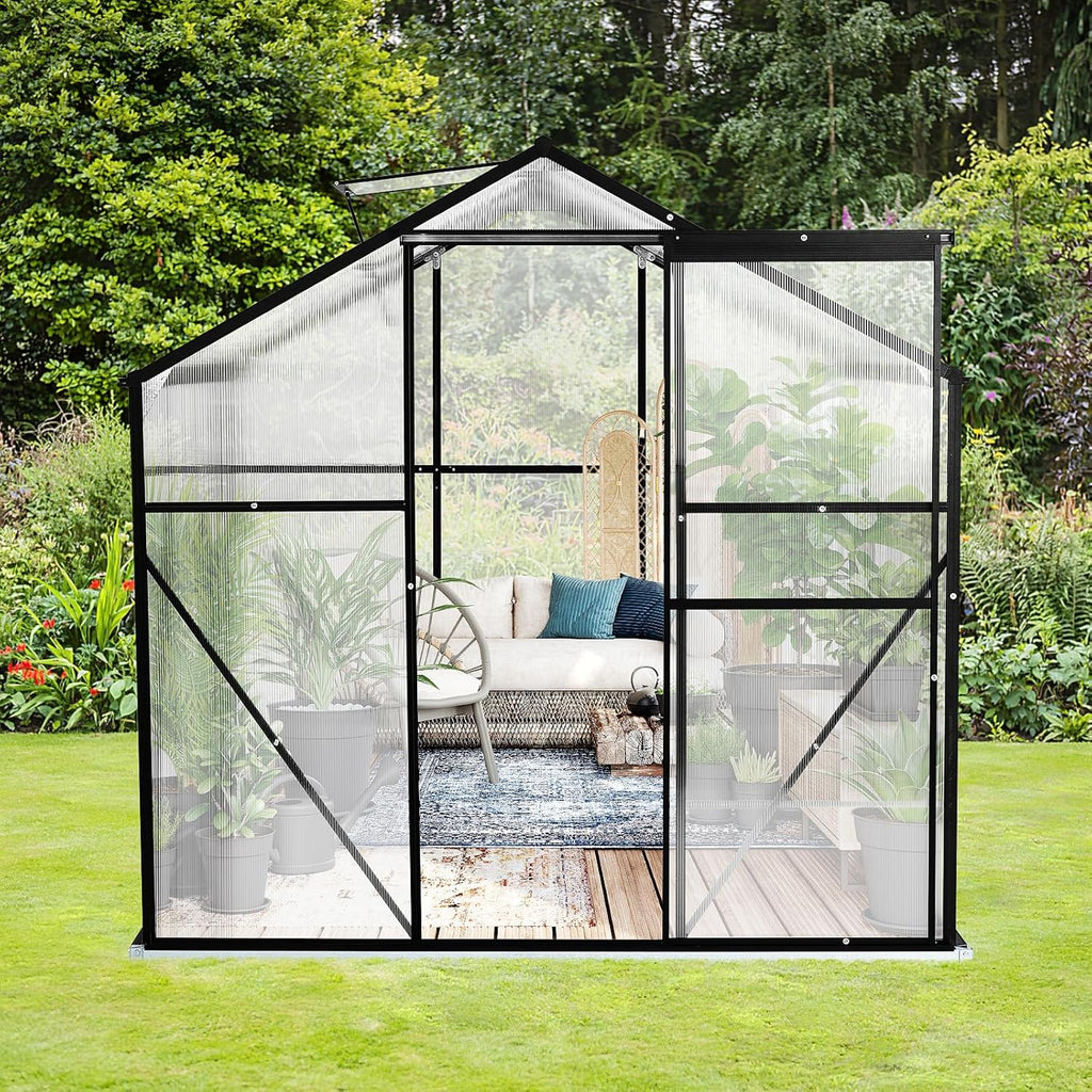 10x6 FT Polycarbonate Greenhouse with Sliding Door and Adjustable Vent Window J403189