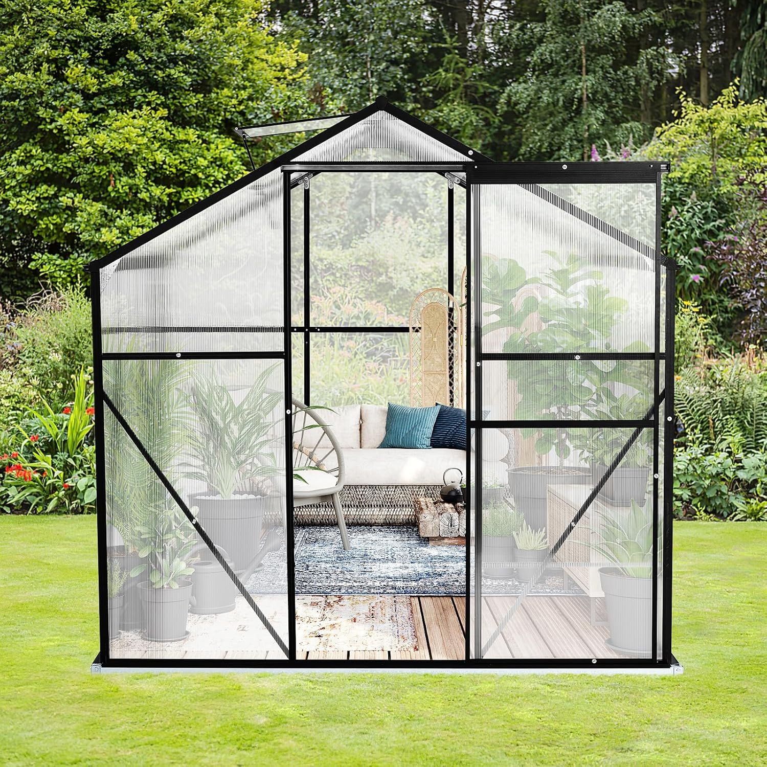 10x6 FT Polycarbonate Greenhouse with Sliding Door and Adjustable Vent Window J403189