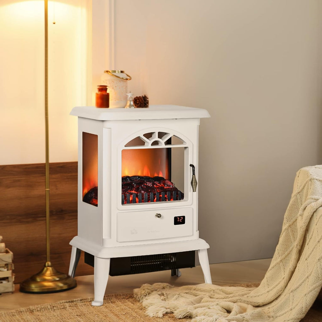 Electric Infrared Fireplace Stove, Freestanding Heater with Log Flame M110378