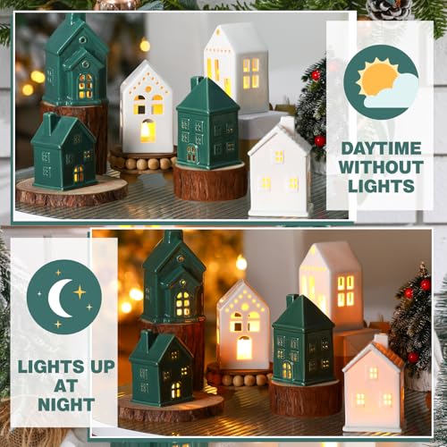 Ceramic Christmas Village Houses LED Lighted Set for Tabletop Mantel Decor K3883