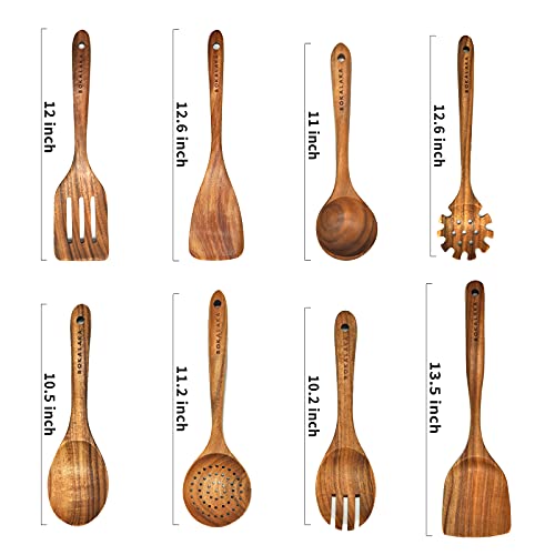 Natural Teak Wooden Spoons for Cooking, 10-Piece Kitchen Utensil Set I607645