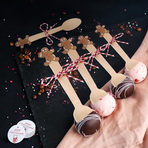 100 Set Christmas Wooden Spoons for Hot Cocoa, Chocolate, and Baking U148