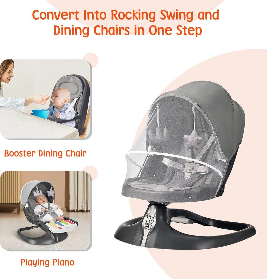 Electric Portable Baby Swing for Newborns with Pedal Piano, 5 Speeds and 3 Recline Positions R476