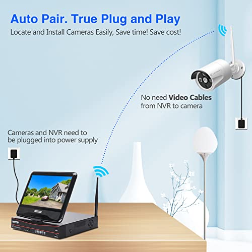 Expandable Wireless Security Camera System with 10.1" Monitor, 4 Cameras, Night Vision L602170