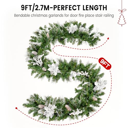 9ft Christmas Garland with Multicolor LED Lights and Remote Control F27550
