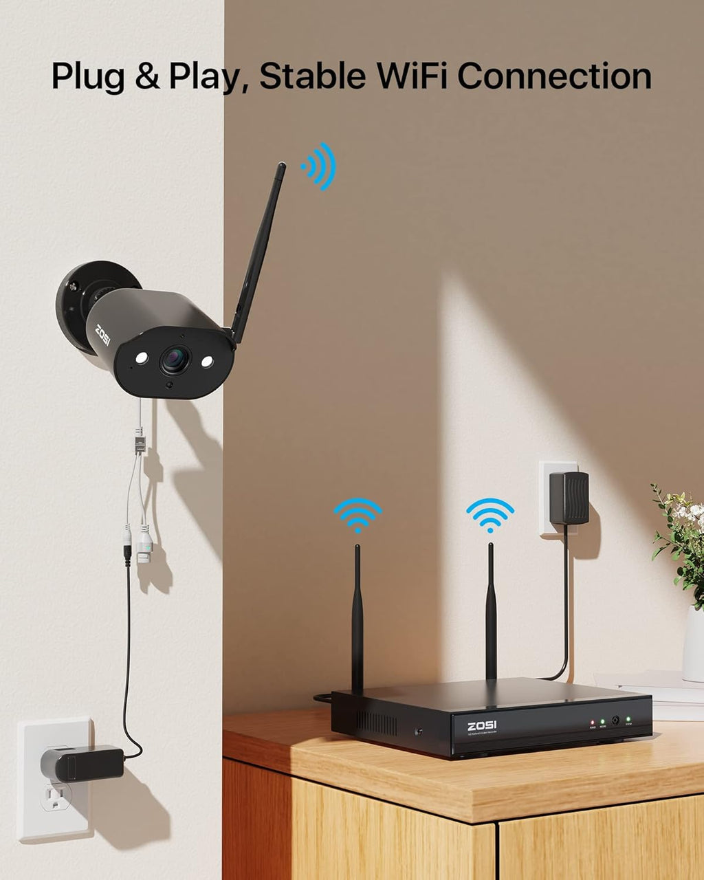 8 Channel 2K Wireless Security Camera System Outdoor Indoor, 4 x 3MP WiFi IP Camera with Color Night Vision, 1TB HDD F73713