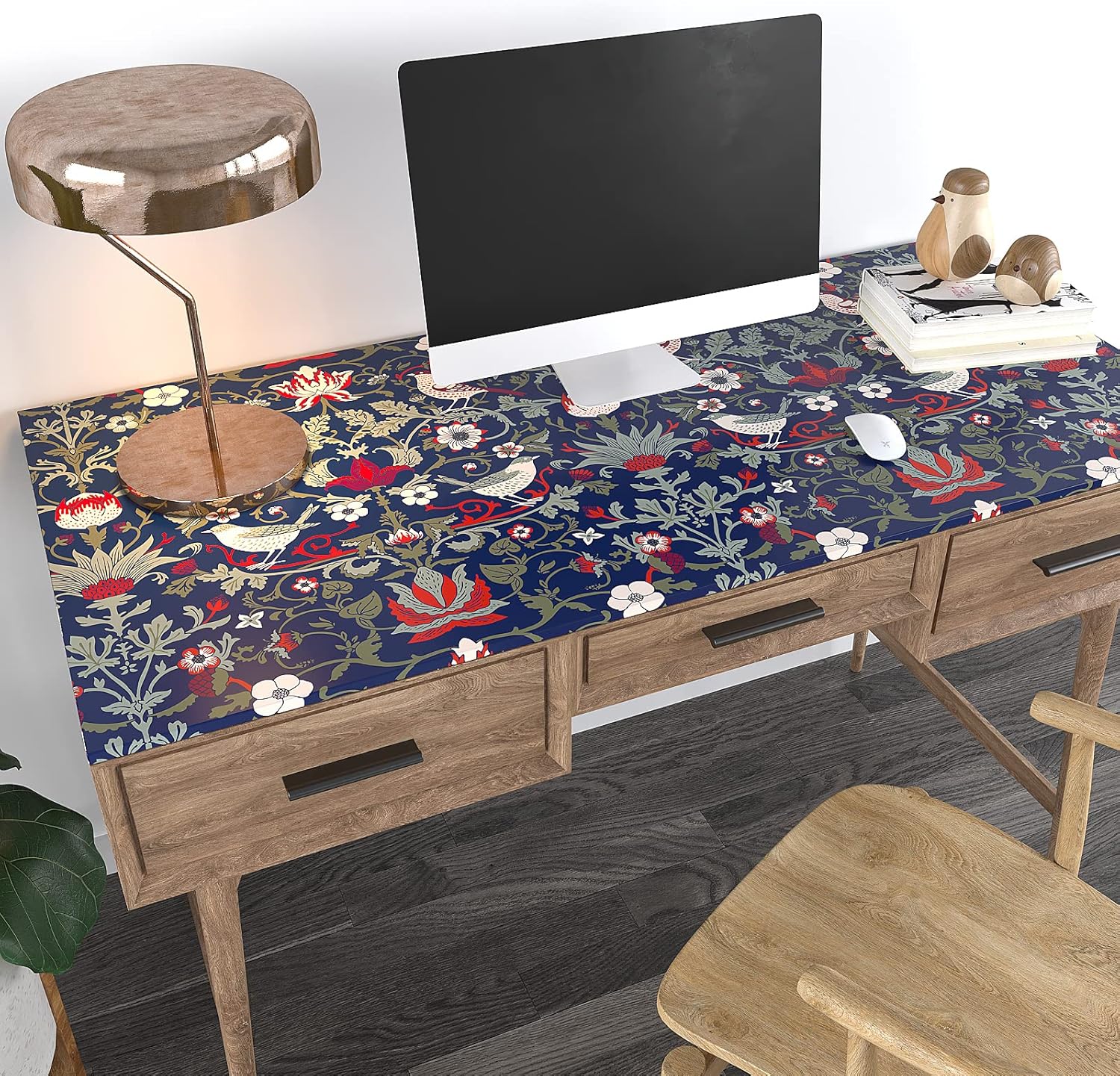 Vintage Birds Berries Floral Peel and Stick Wallpaper Navy Blue G62412
