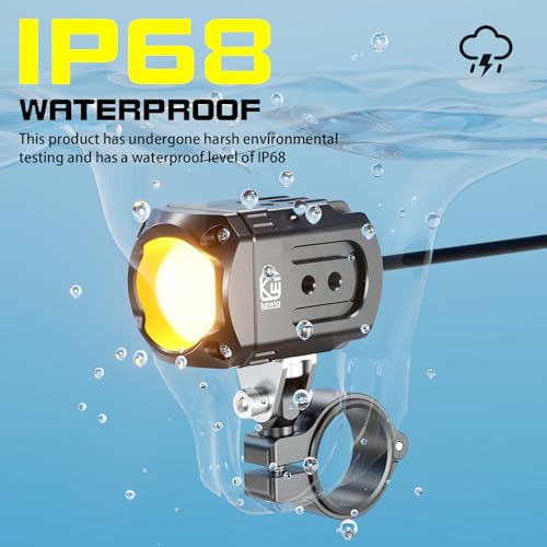 Motorcycle Auxiliary LED Light Kit, White/Amber Fog Light with Mount Brackets, Waterproof 60W V553