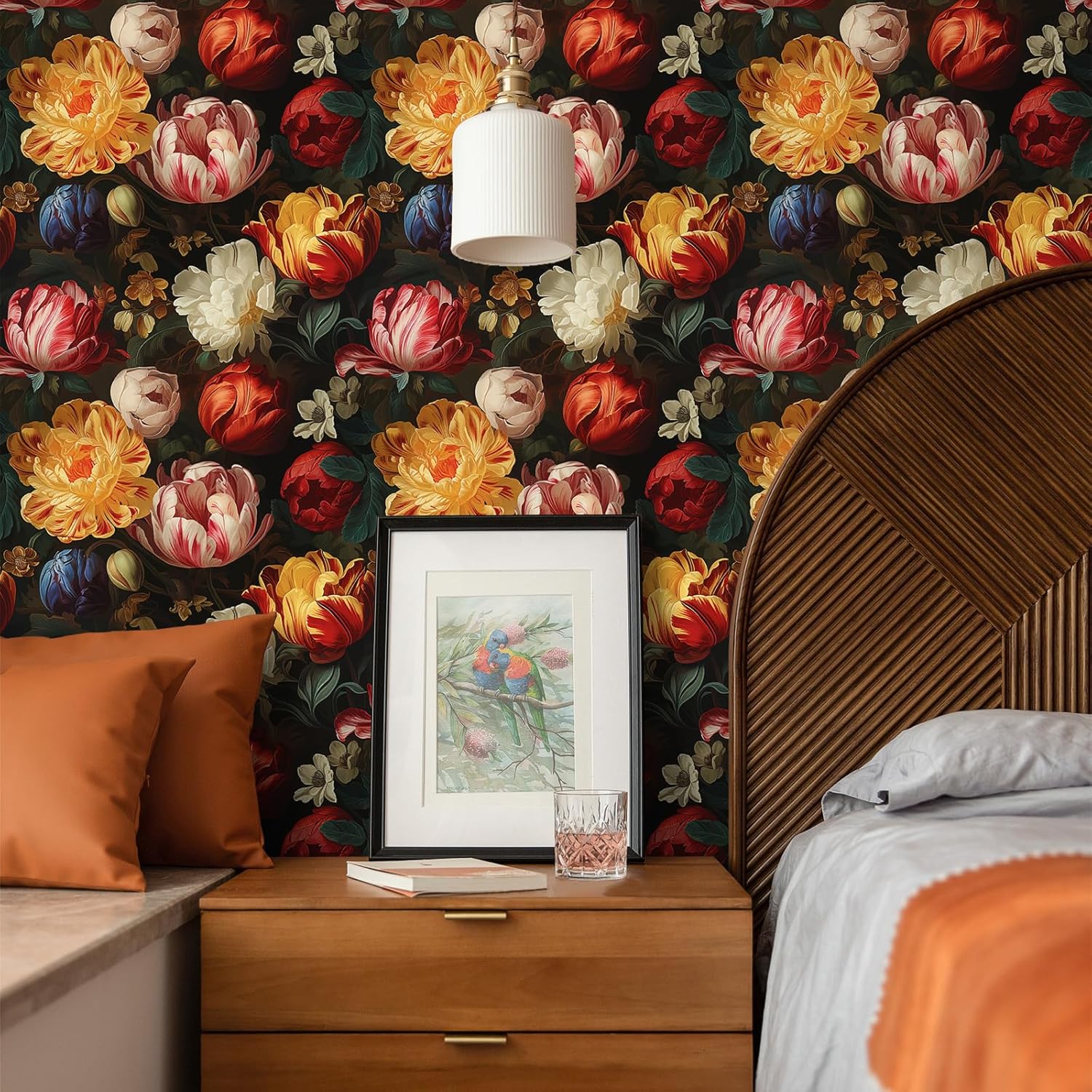 Antique Tulips Floral Peel and Stick Wallpaper for Bedroom Bathroom B6749