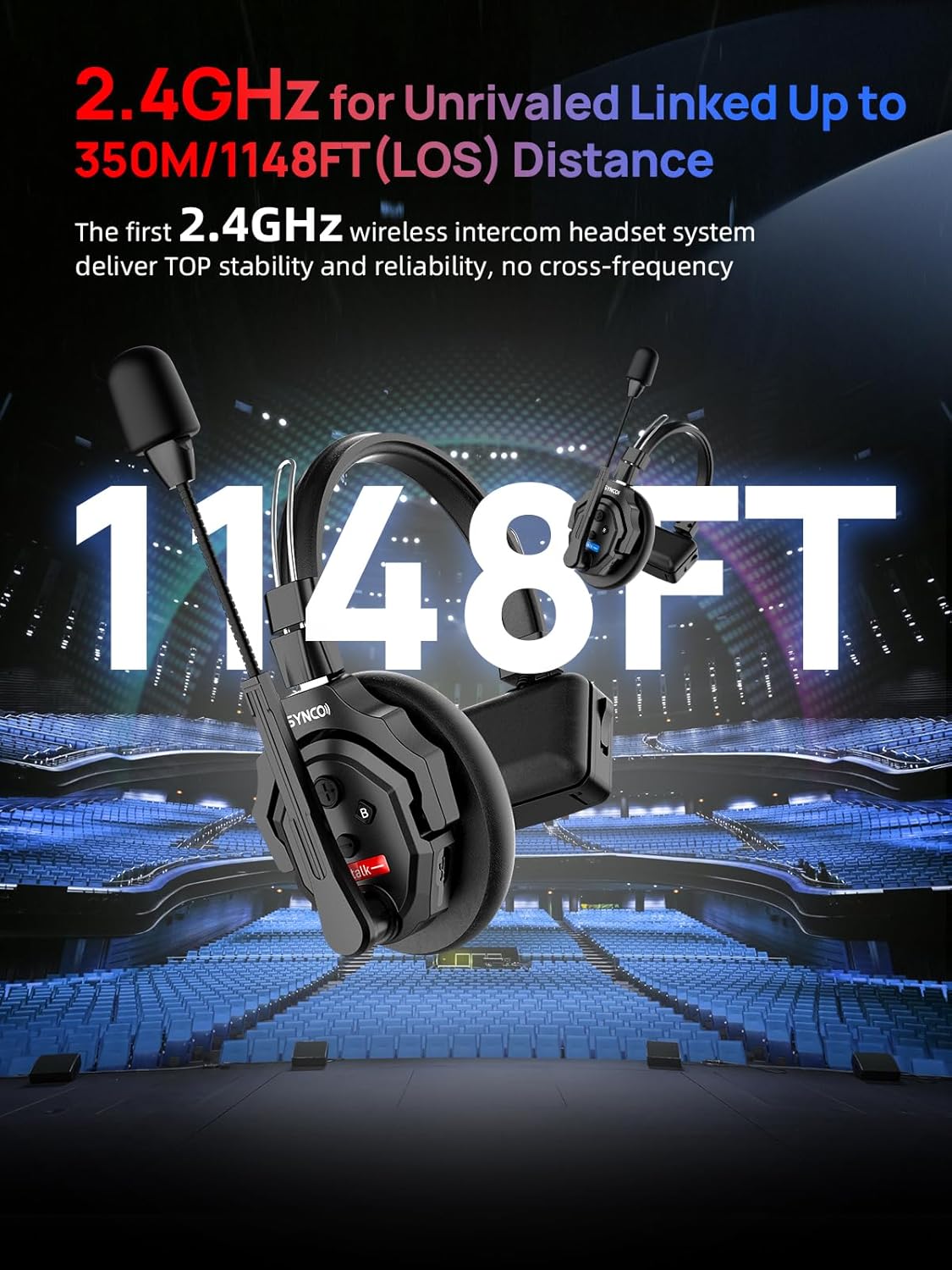 Wireless Intercom Headset System, 2.4GHz Full Duplex, 350M Range X714578
