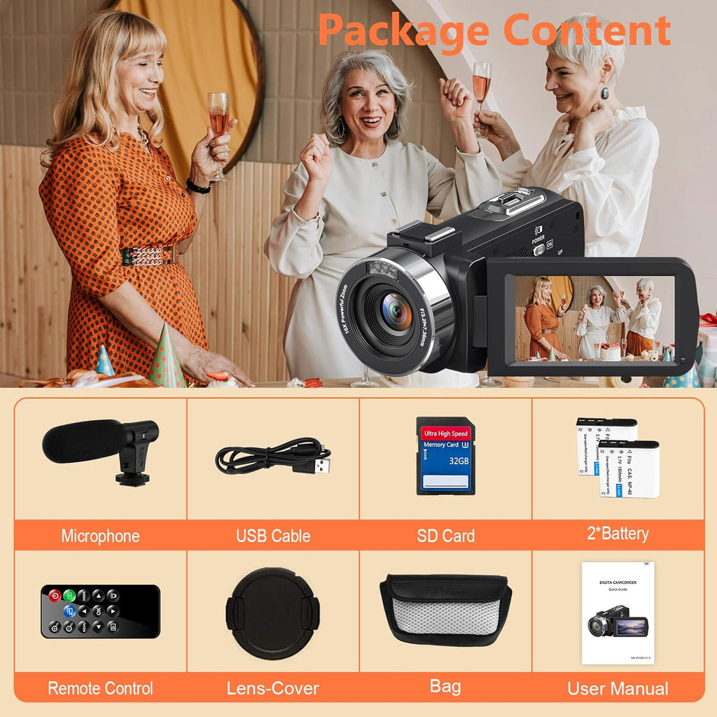 4K Camcorder Ultra HD 44MP Vlogging Camera with 18X Zoom and 3.0" Screen M9295