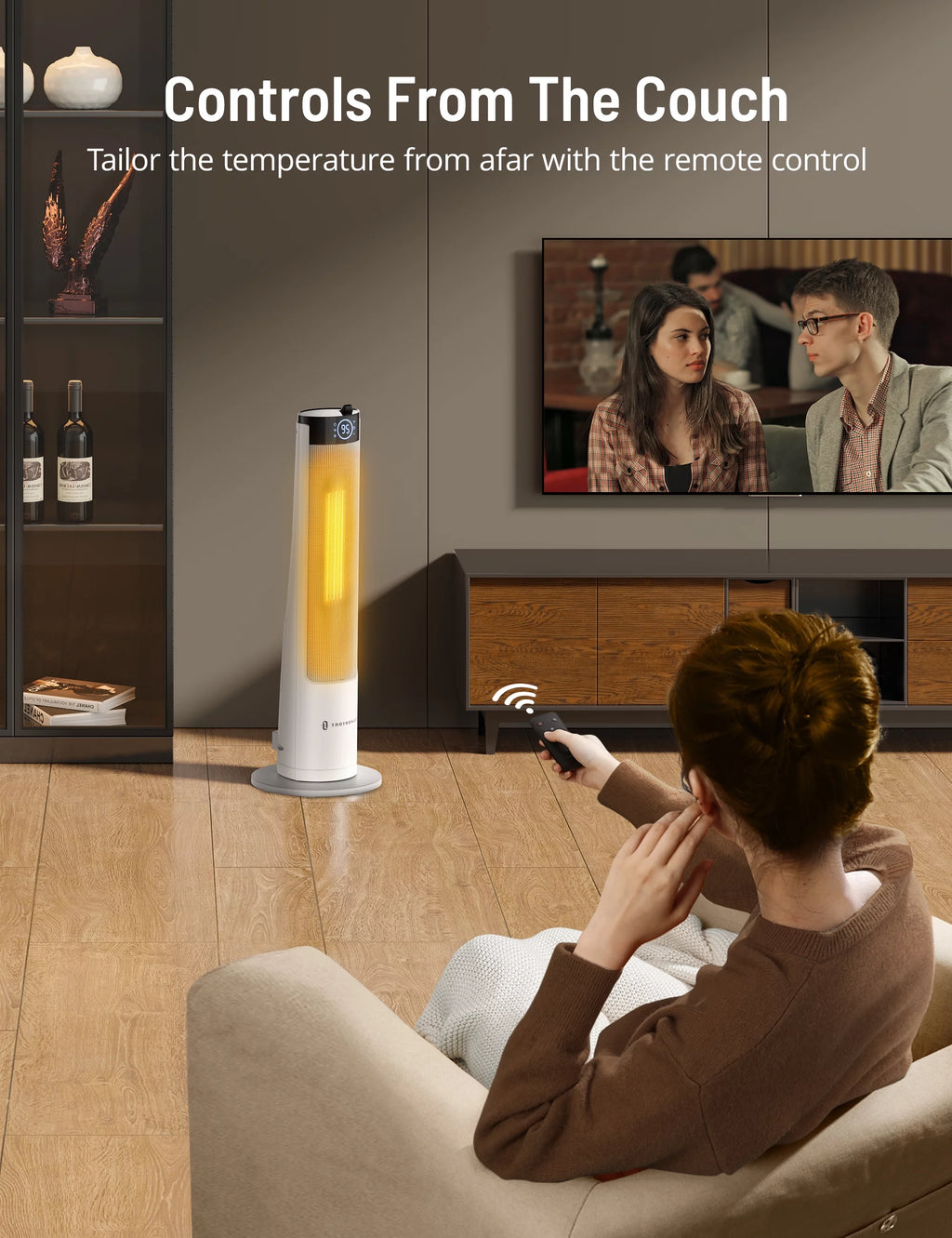 Space Heater Humidifier Combo, 2-in-1 Tower Heater with Adjustable Thermostat, 3 Heat Levels, Mist, 12H Timer A337