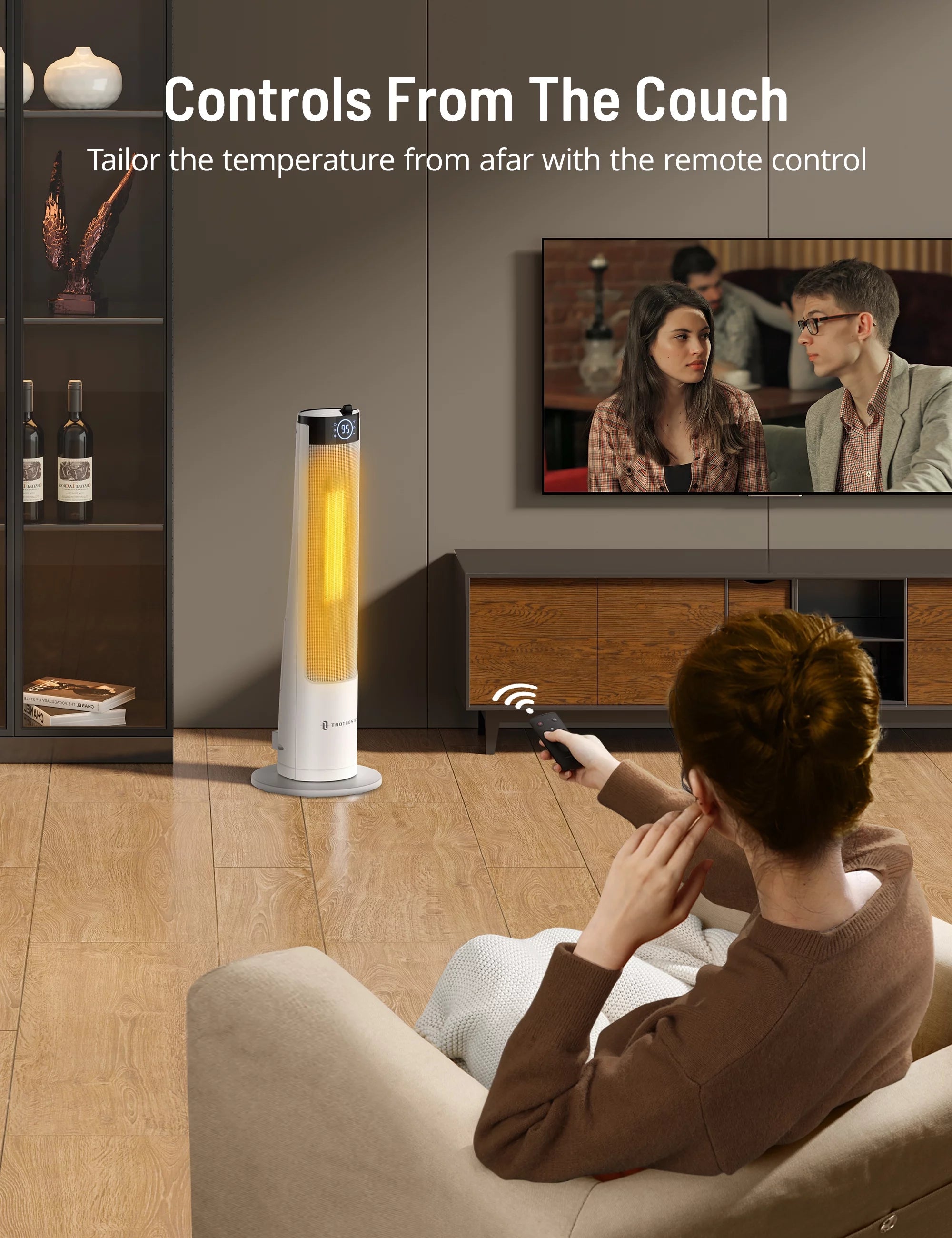 Space Heater Humidifier Combo, 2-in-1 Tower Heater with Adjustable Thermostat, 3 Heat Levels, Mist, 12H Timer A337