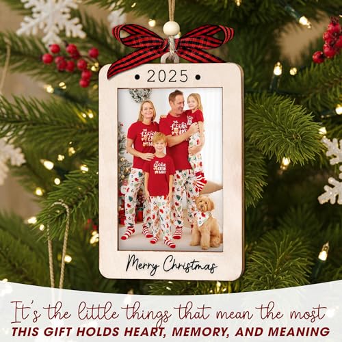 Christmas Ornament Picture Frame - Wooden Landscape Photo Frame for Tree U347