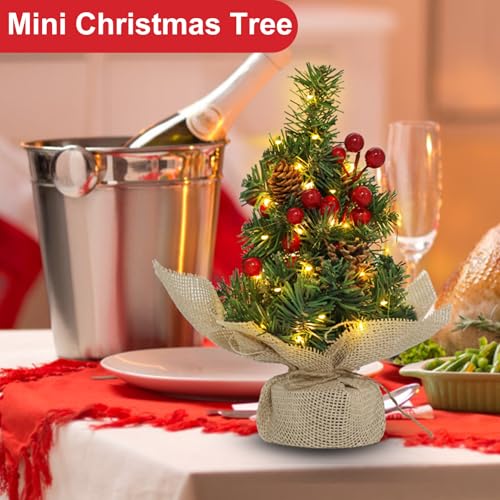 Mini Tabletop Christmas Tree with Timer Lights and Pinecones G5227
