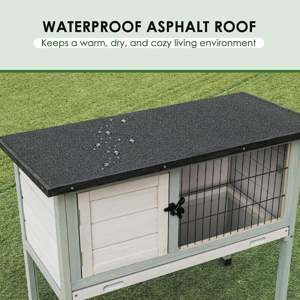 Elevated Wooden Rabbit Hutch with Openable Roof and Pull-Out Tray K1938