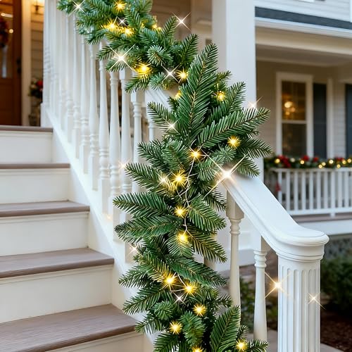 Christmas garland with lights, 9ft pre-lit for stairs and mantle I297