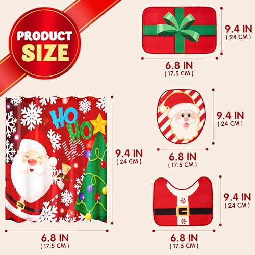 Christmas Bathroom Set with Shower Curtain, Bath Mat, Toilet Cover, Rug & Hooks T26855