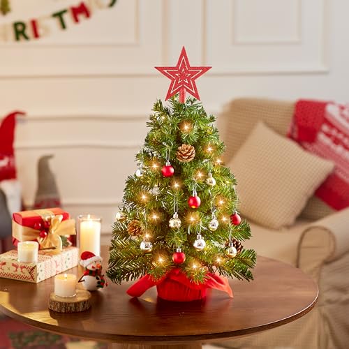 24" Mini Christmas Tree Tabletop Set with LED Lights and Star Treetop Z113832