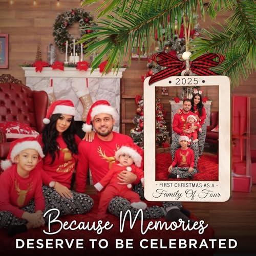Christmas Ornament Picture Frame - Wooden Landscape Photo Frame for Tree U347