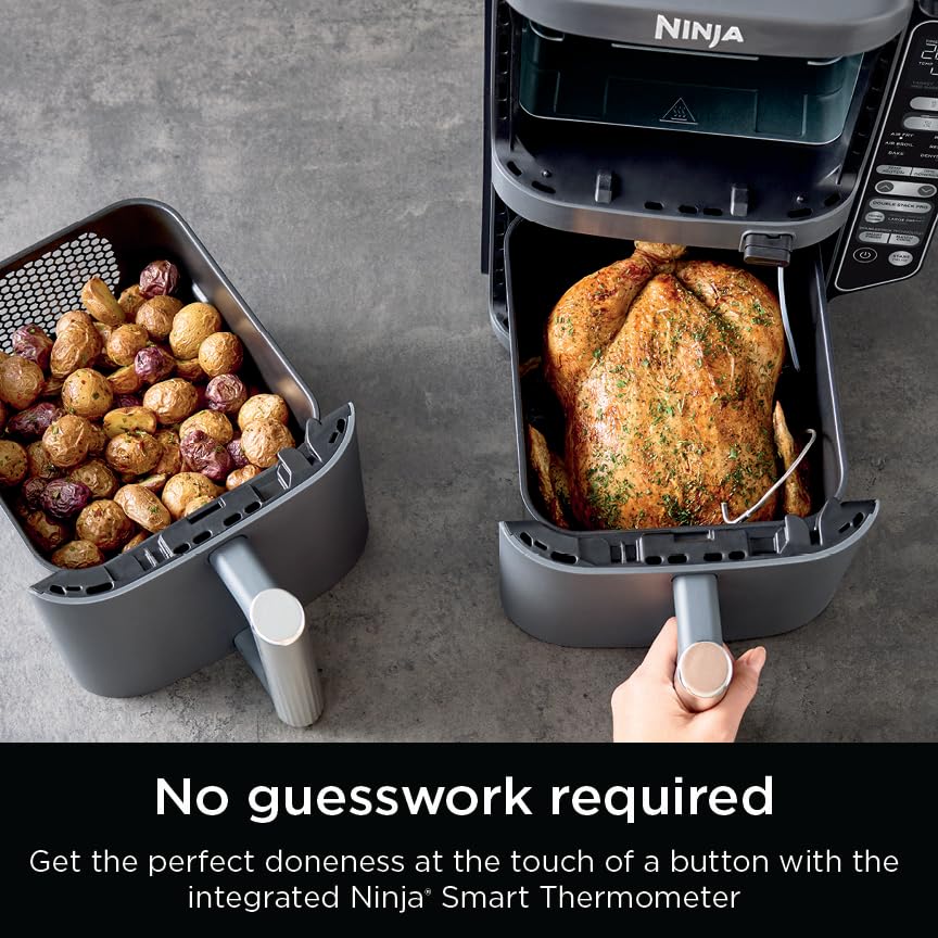 Air Fryer, 8 QT DoubleStack 2-Basket, Space Saving Design, 6-in-1, Roast & Bake, Dishwasher Safe Parts, Black N43591